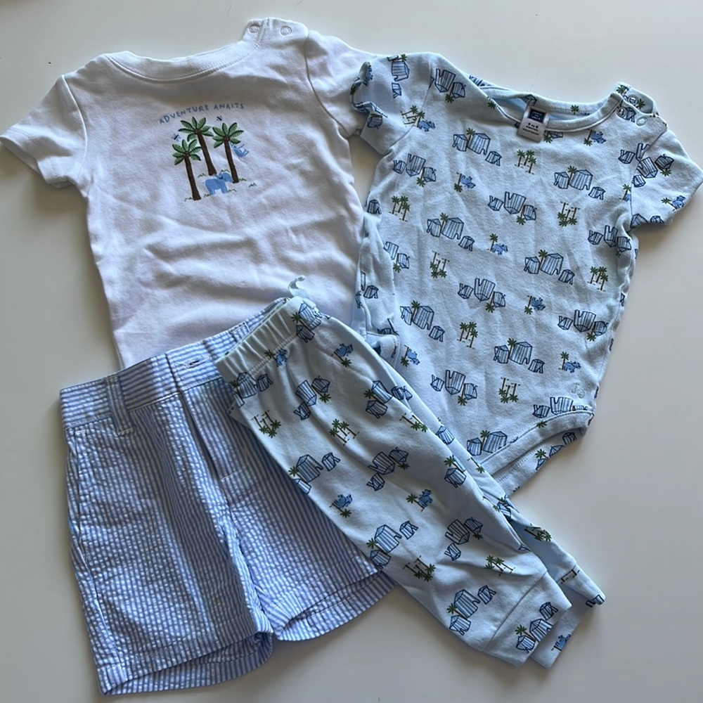 Adventure Awaits Set (elephant and tents) by Janie and Jack, 3-6 months.